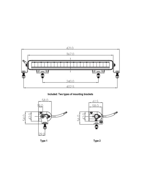 Daljinka LED - LIGHT BAR 367x42mm 60W z belo pozicijo