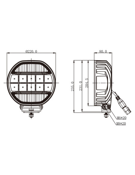 Daljinka LED ø220x80mm 180W 10-32V z belo pozicijo