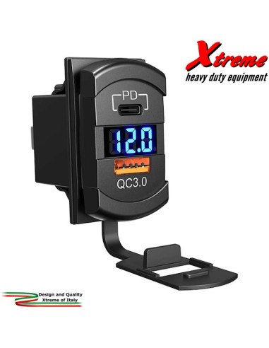 Dvojna vgradna vtičnica USB C PD + USB QC 3.0 + voltmeter